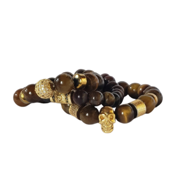 3 set Tigers Eye Gold Vermeil Beads gemstone Bracelet Men's tiger eye