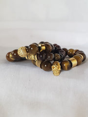 3 set Tigers Eye Gold Vermeil Beads gemstone Bracelet Men's tiger eye