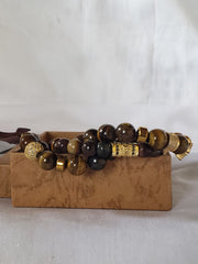 3 set Tigers Eye Gold Vermeil Beads gemstone Bracelet Men's tiger eye