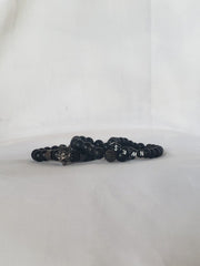 3 set CZ Crown let set black matte stone beads Bracelet femme for women