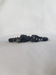 3 set CZ Crown let set black matte stone beads Bracelet femme for women